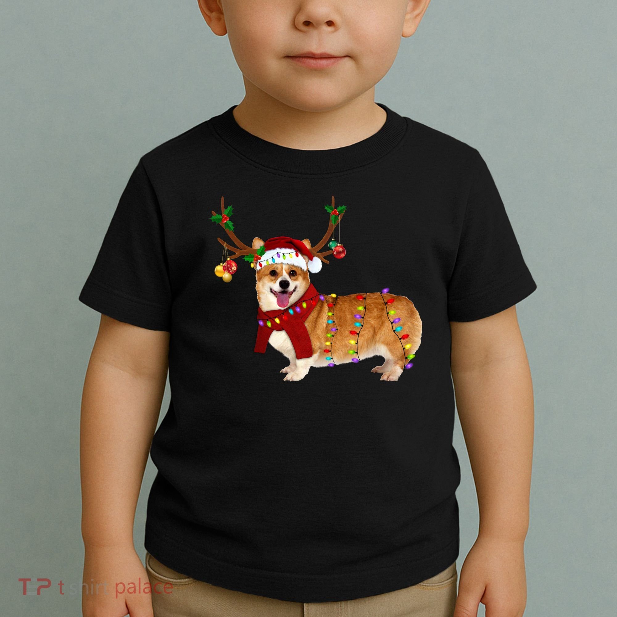 Santa Corgi Reindeer Light Christmas Gift Toddler T-Shirt