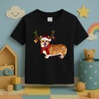 Santa Corgi Reindeer Light Christmas Gift Toddler T-Shirt thumb 3