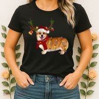 Santa Corgi Reindeer Light Christmas Gift Women's T-Shirt thumb 2