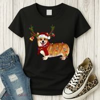 Santa Corgi Reindeer Light Christmas Gift Women's T-Shirt thumb 3