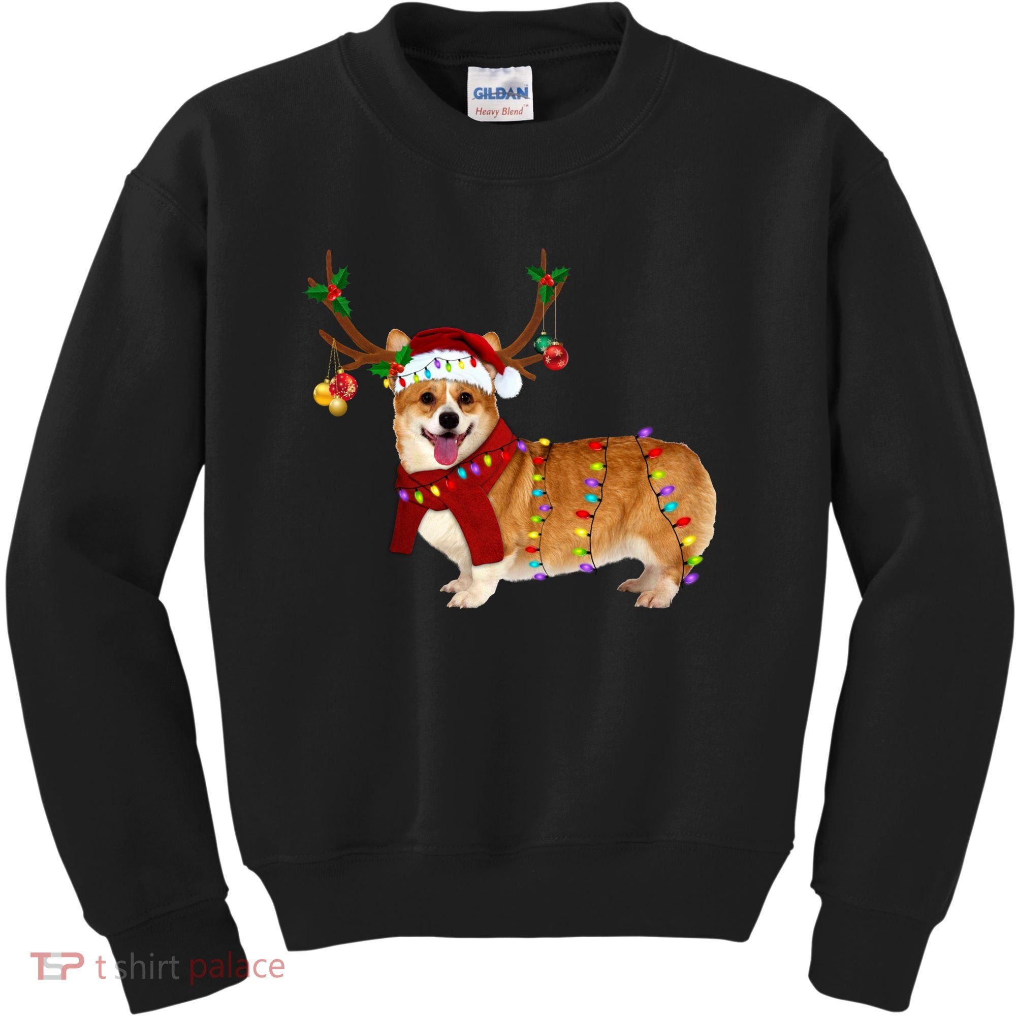 Santa Corgi Reindeer Light Christmas Gift Kids Sweatshirt