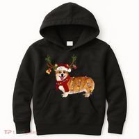 Santa Corgi Reindeer Light Christmas Gift Kids Hoodie thumb 0