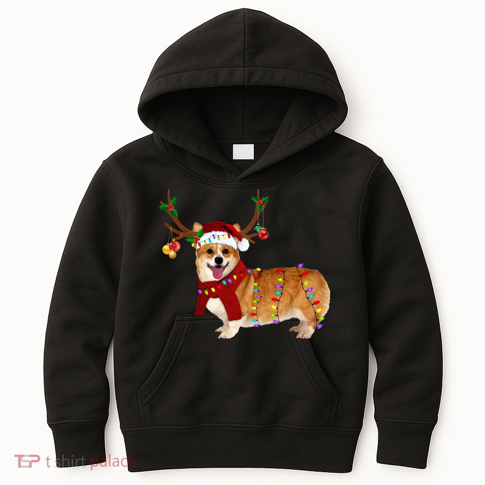 Santa Corgi Reindeer Light Christmas Gift Kids Hoodie