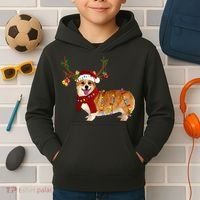Santa Corgi Reindeer Light Christmas Gift Kids Hoodie thumb 2