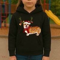 Santa Corgi Reindeer Light Christmas Gift Kids Hoodie thumb 3