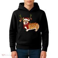Santa Corgi Reindeer Light Christmas Gift Kids Hoodie thumb 4