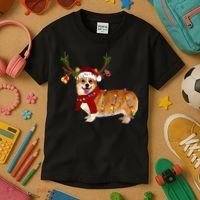 Santa Corgi Reindeer Light Christmas Gift Kids T-Shirt thumb 3