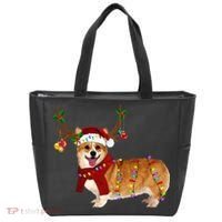 Santa Corgi Reindeer Light Christmas Gift Tote Bag thumb 0