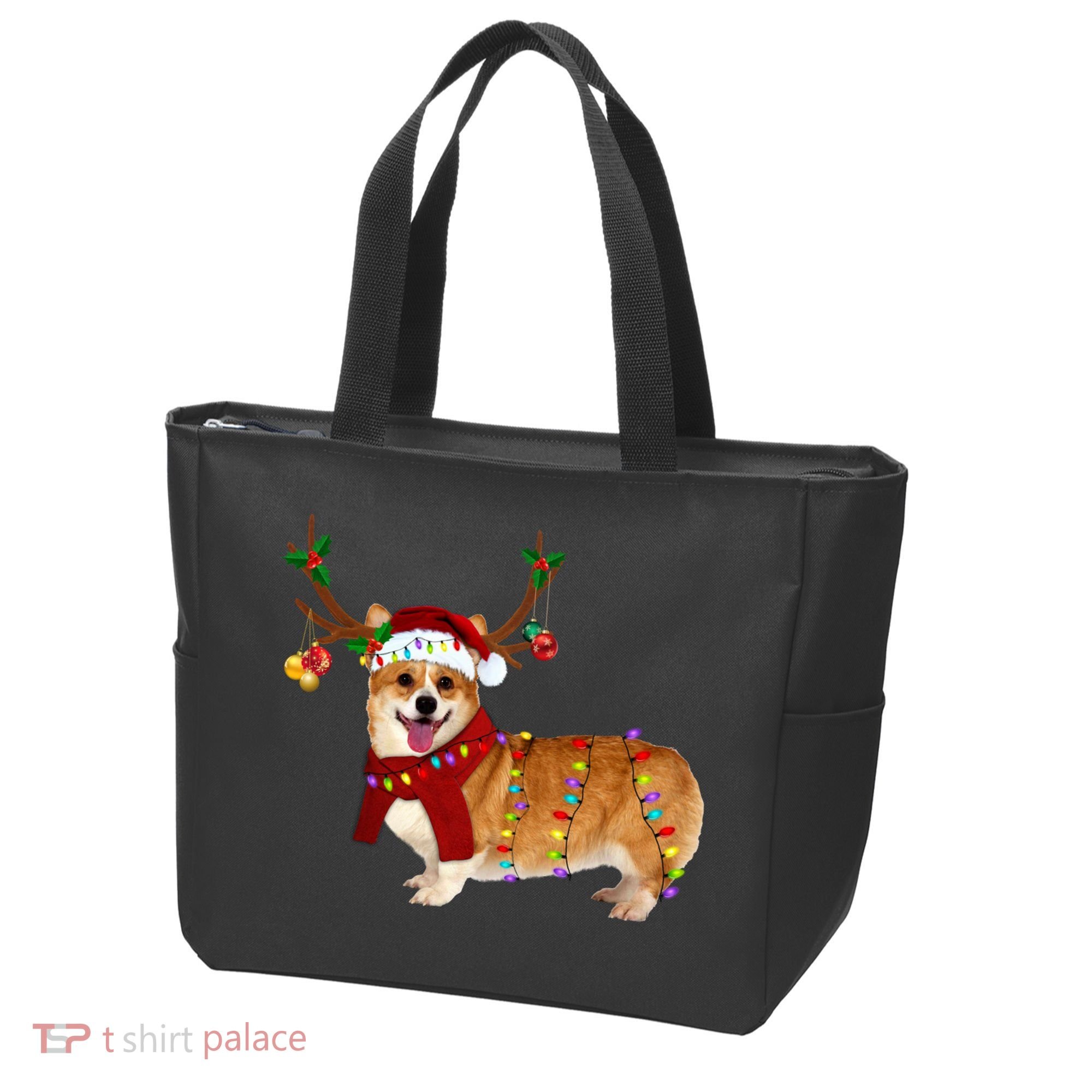 Santa Corgi Reindeer Light Christmas Gift Tote Bag