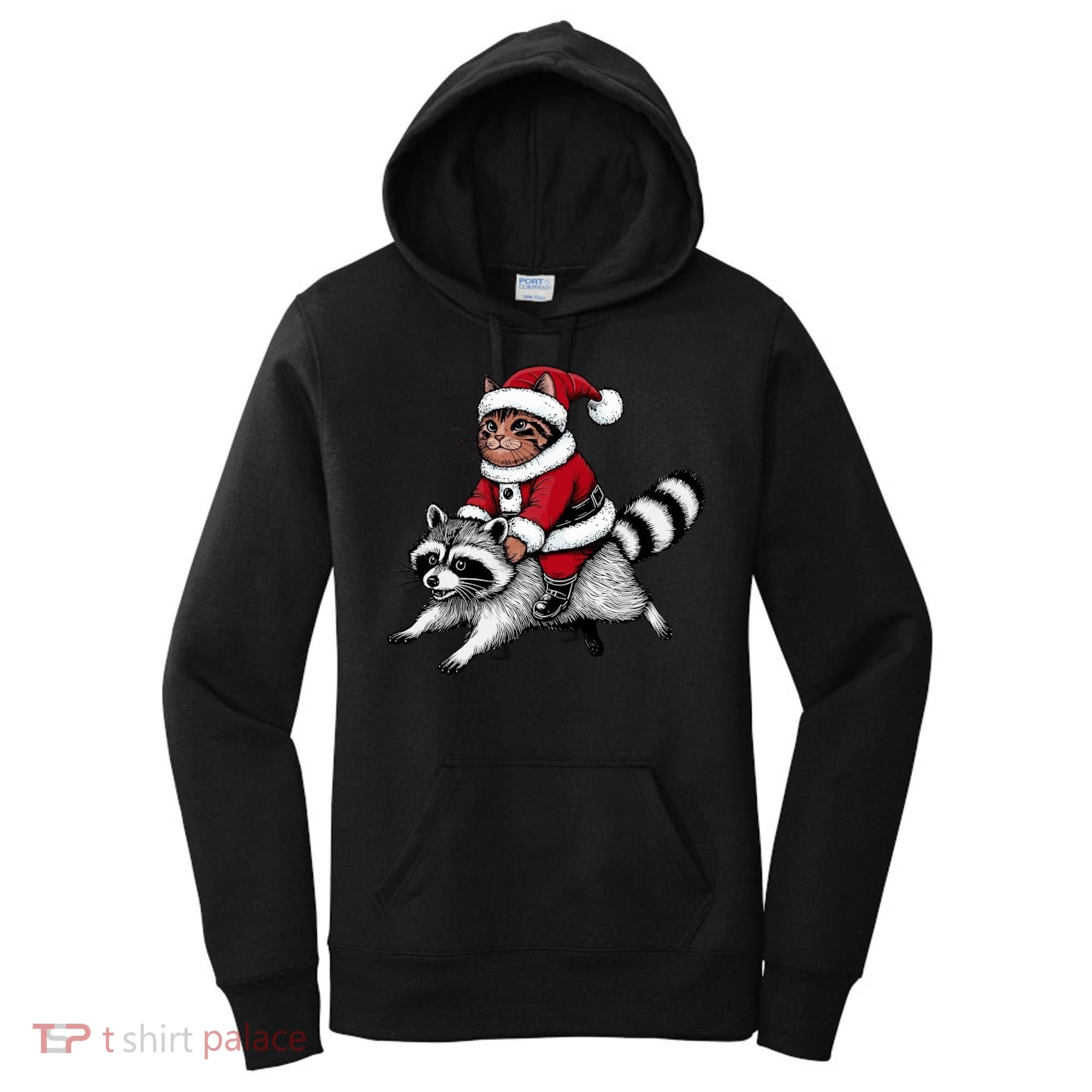Santa Cat Raccoon Funny Christmas Animal Lover Women's Hoodie