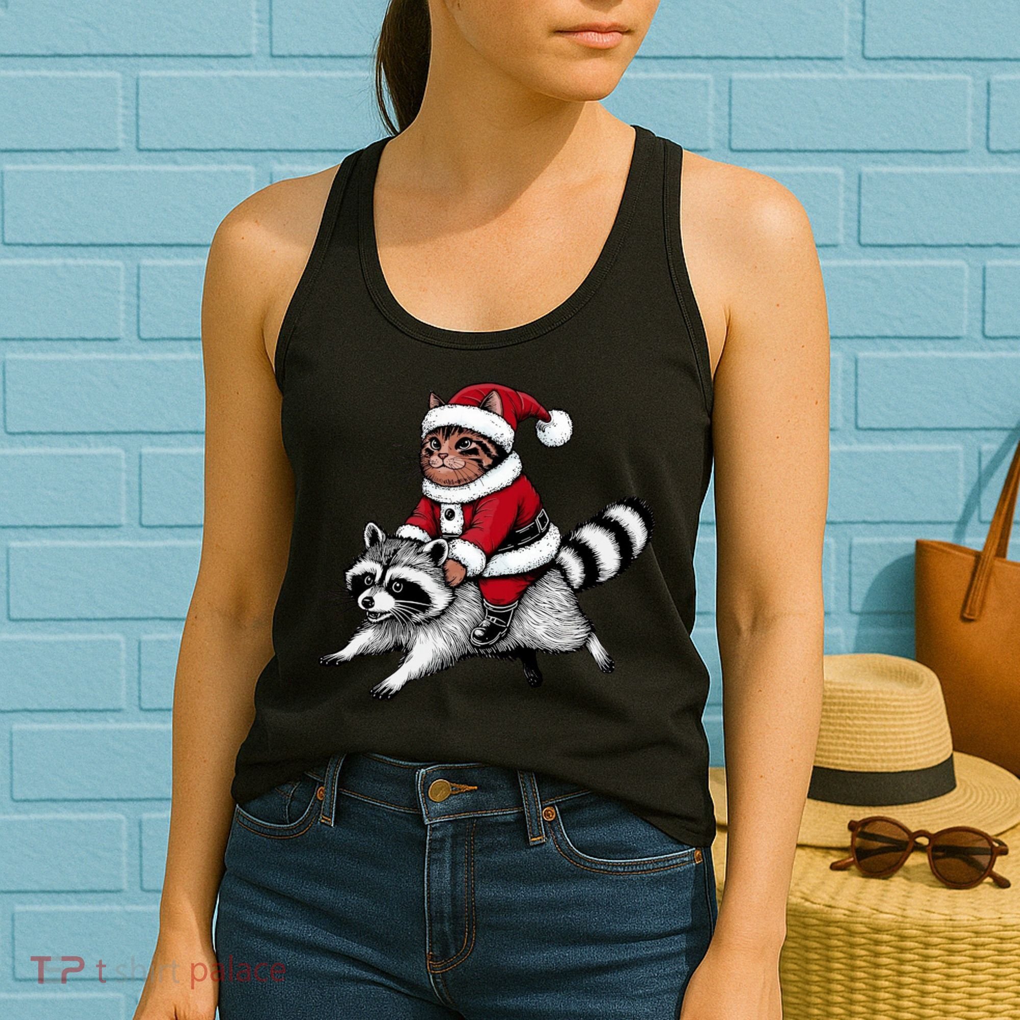 Santa Cat Raccoon Funny Christmas Animal Lover Women's Tank Top