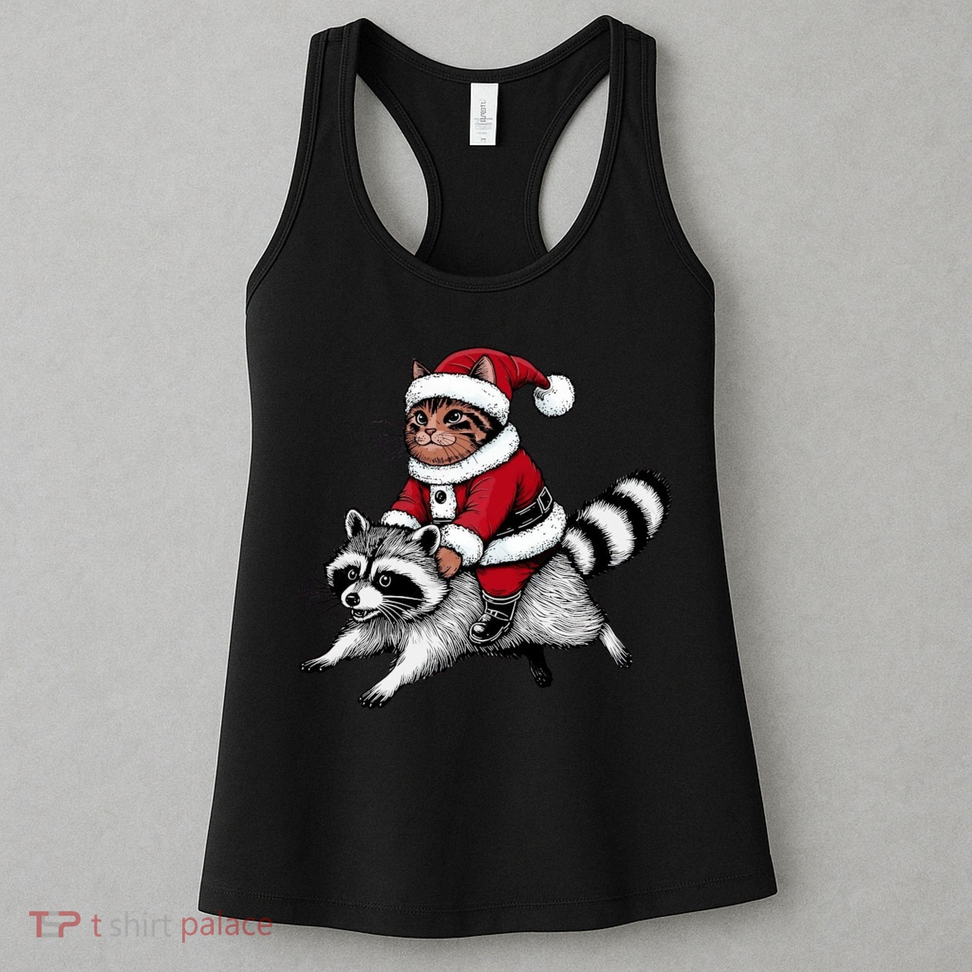 Santa Cat Raccoon Funny Christmas Animal Lover Women's Tank Top