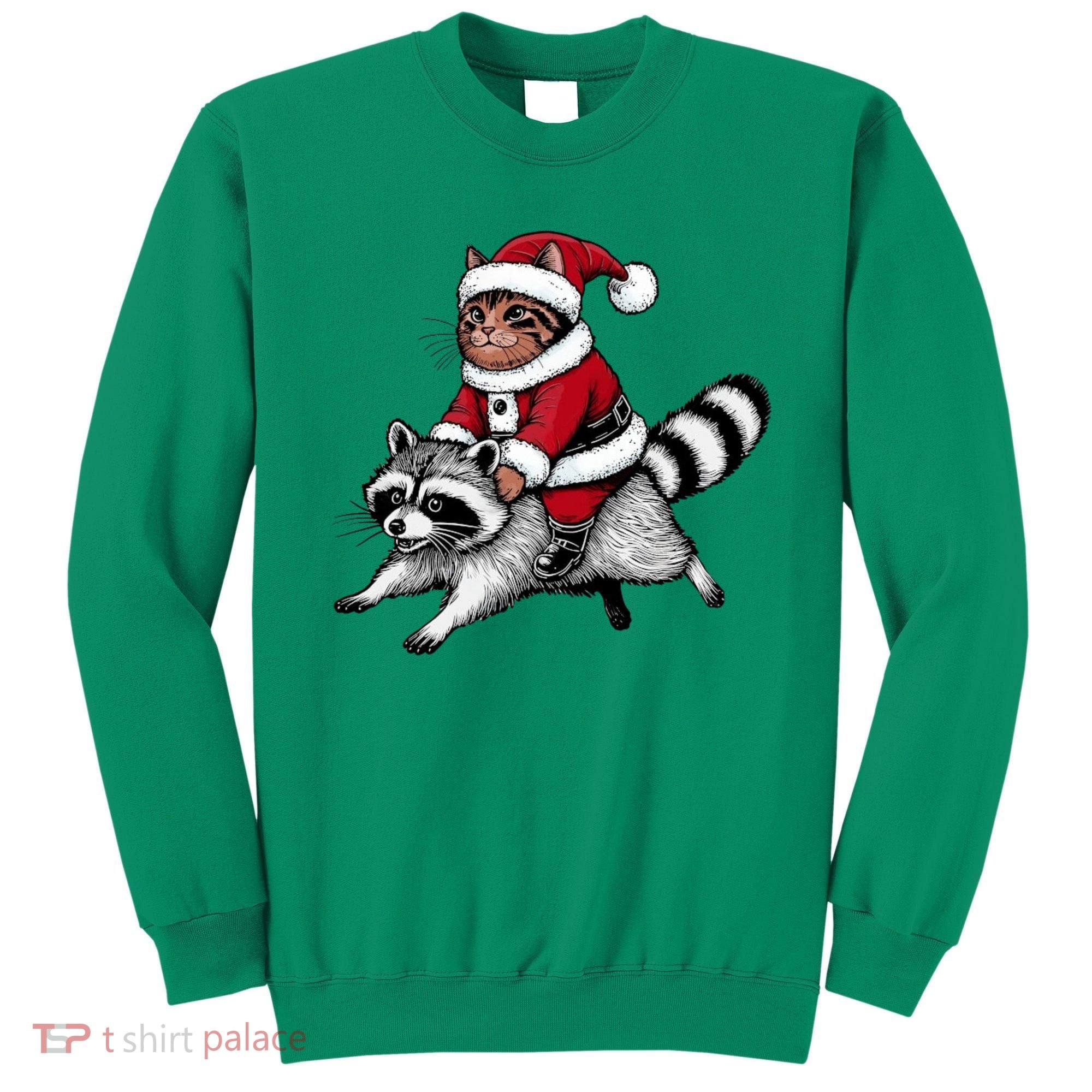 Santa Cat Raccoon Funny Christmas Animal Lover Sweatshirt