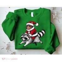 Santa Cat Raccoon Funny Christmas Animal Lover Sweatshirt thumb 2