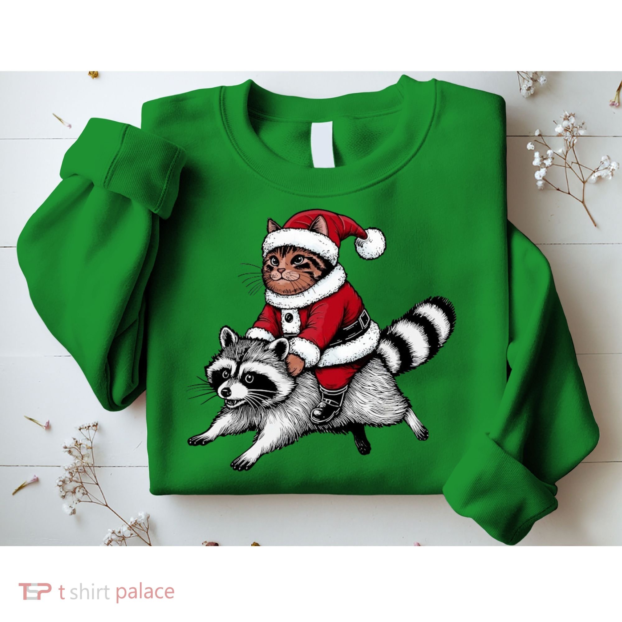 Santa Cat Raccoon Funny Christmas Animal Lover Sweatshirt
