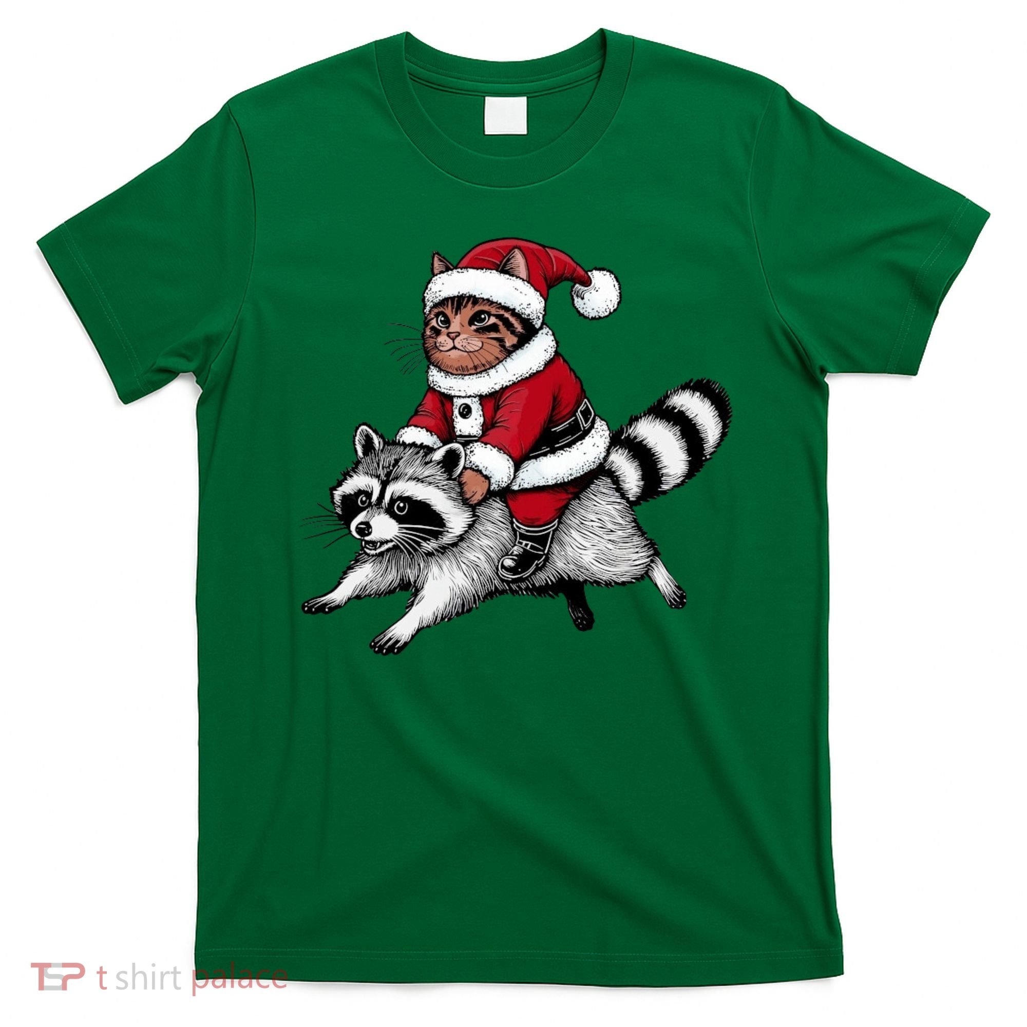 Santa Cat Raccoon Funny Christmas Animal Lover T-Shirt