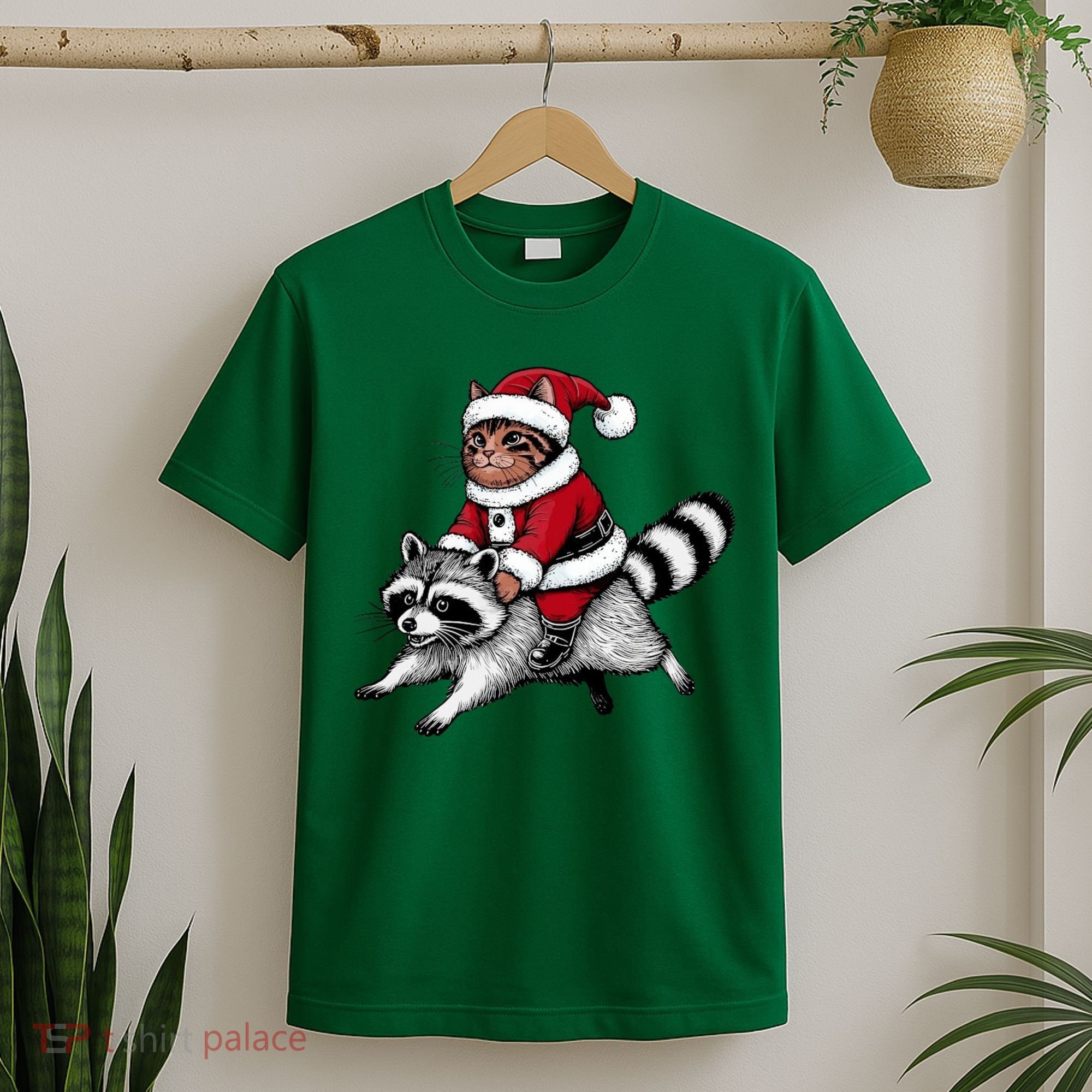 Santa Cat Raccoon Funny Christmas Animal Lover T-Shirt
