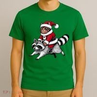 Santa Cat Raccoon Funny Christmas Animal Lover T-Shirt thumb 3