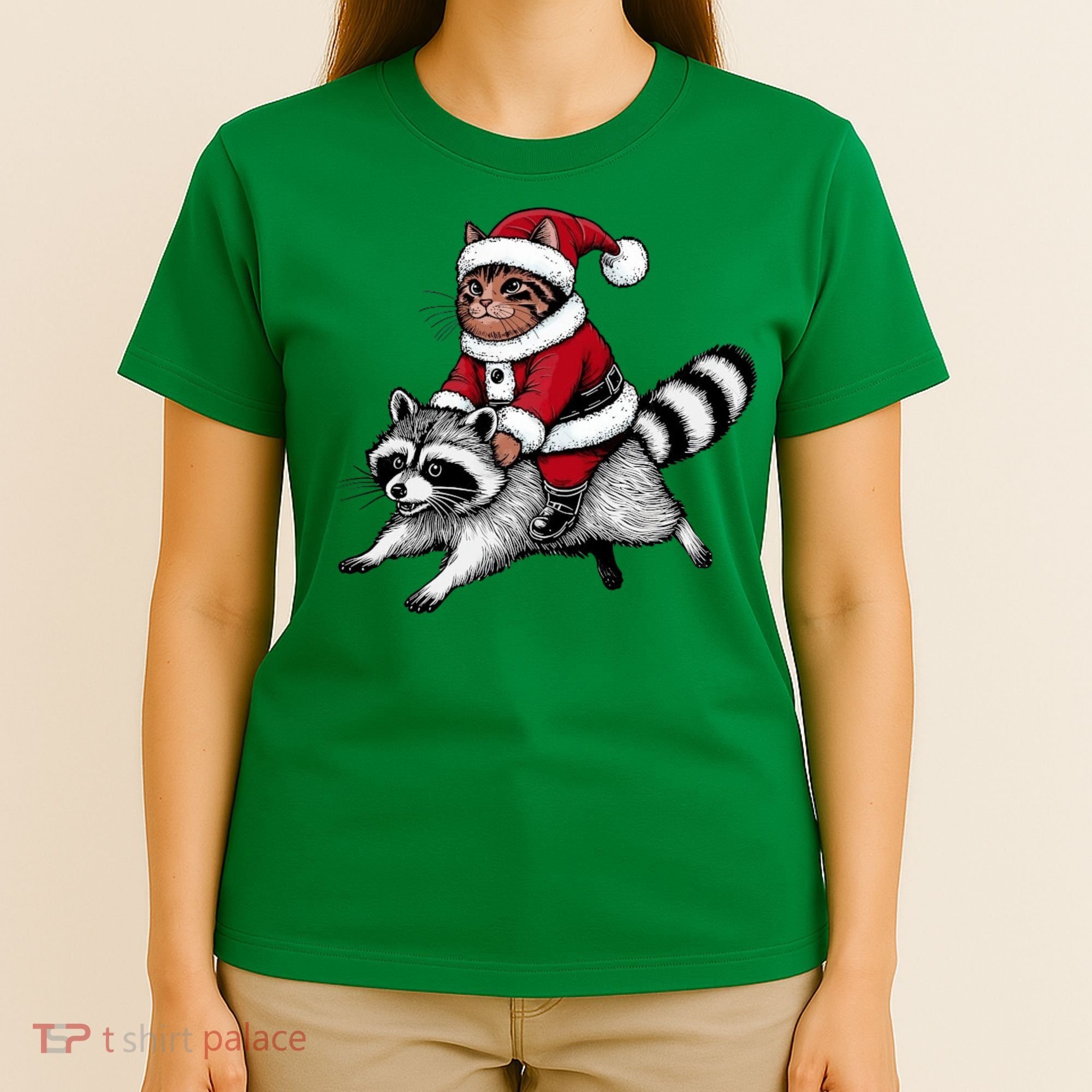 Santa Cat Raccoon Funny Christmas Animal Lover T-Shirt