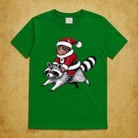 Santa Cat Raccoon Funny Christmas Animal Lover T-Shirt thumb 5