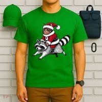 Santa Cat Raccoon Funny Christmas Animal Lover T-Shirt thumb 6