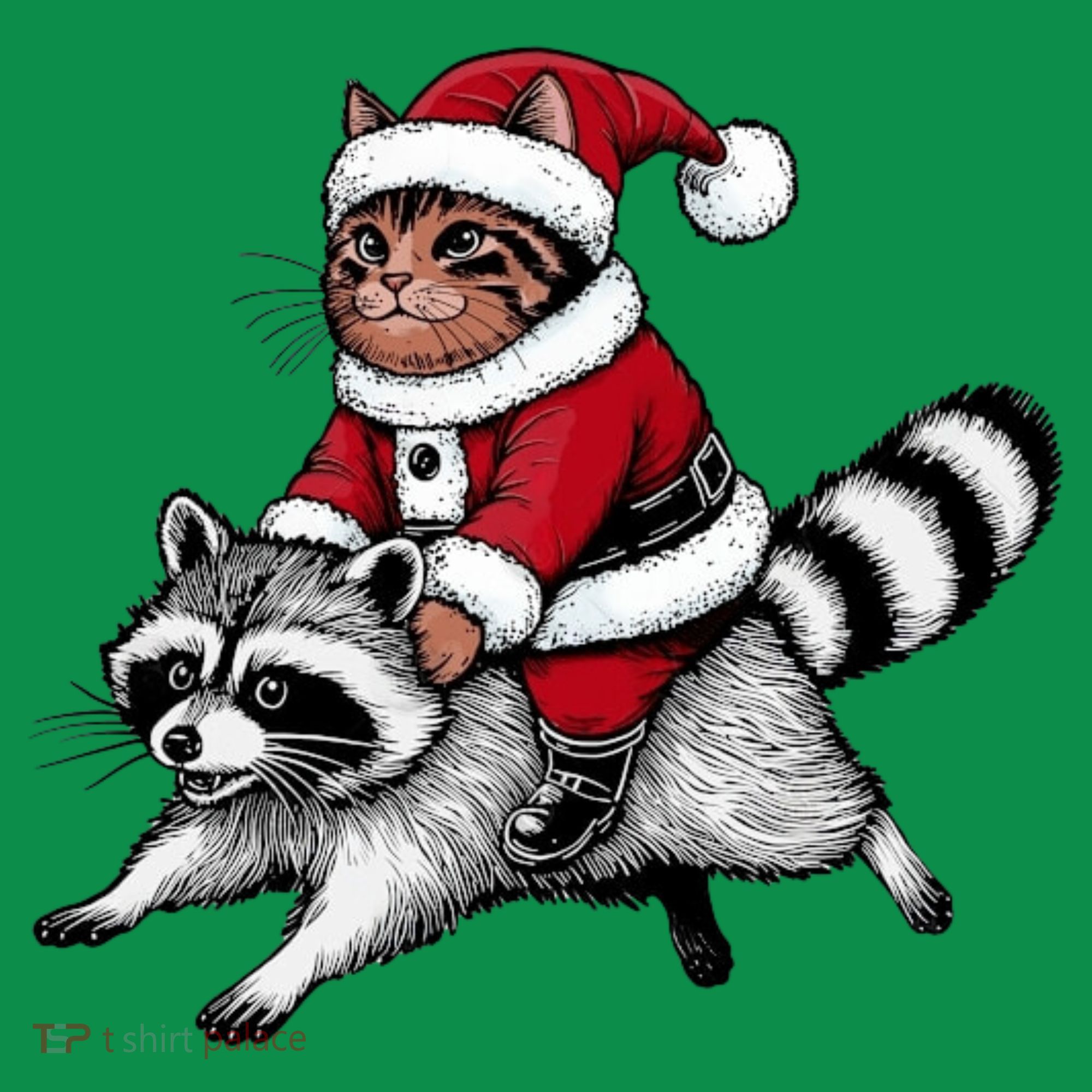 Santa Cat Raccoon Funny Christmas Animal Lover Toddler Hoodie