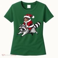 Santa Cat Raccoon Funny Christmas Animal Lover Women's T-Shirt thumb 0