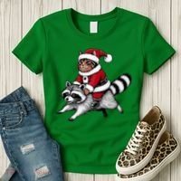 Santa Cat Raccoon Funny Christmas Animal Lover Women's T-Shirt thumb 3