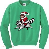 Santa Cat Raccoon Funny Christmas Animal Lover Kids Sweatshirt thumb 0