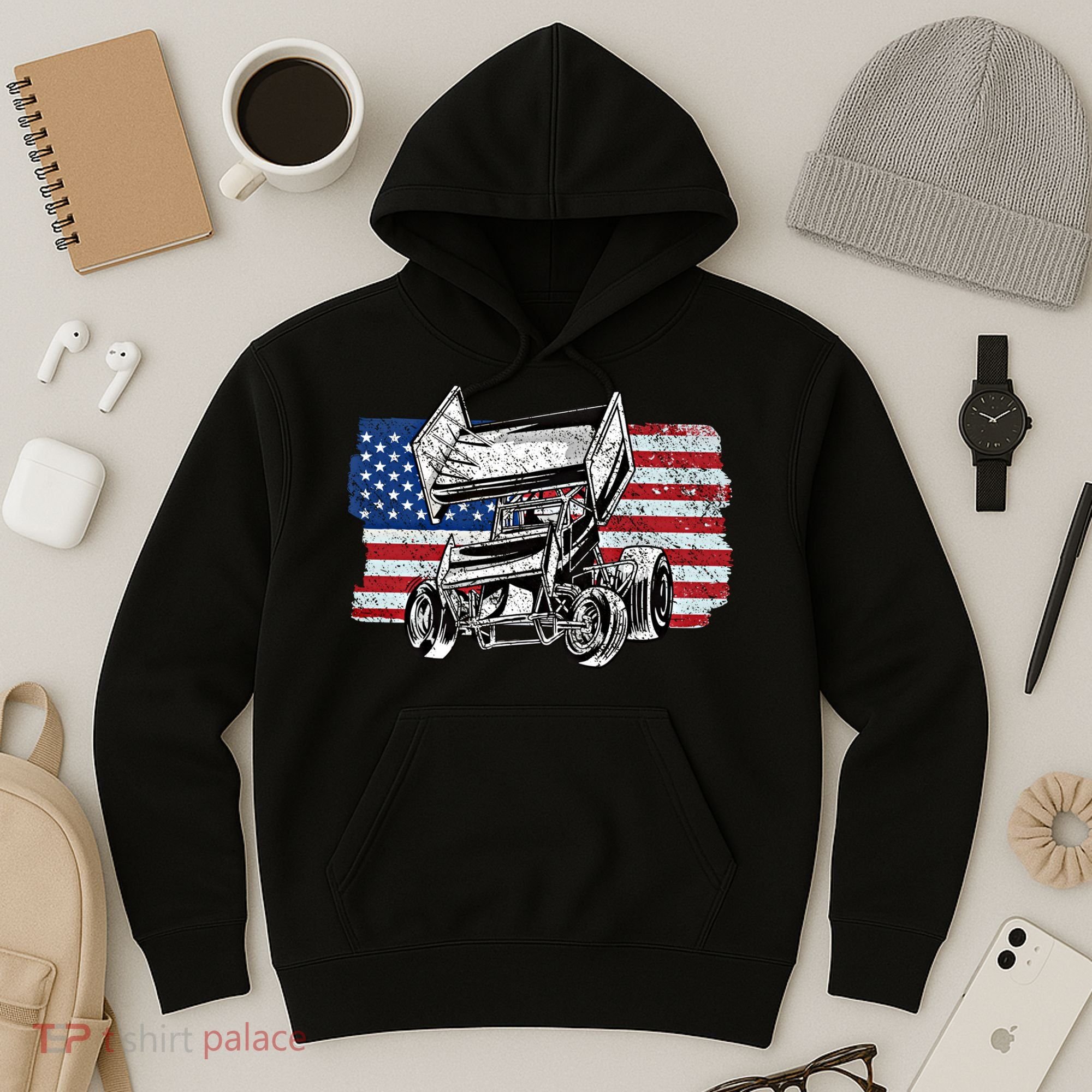 Sprint Car Racing Usa Flag Gift Hoodie