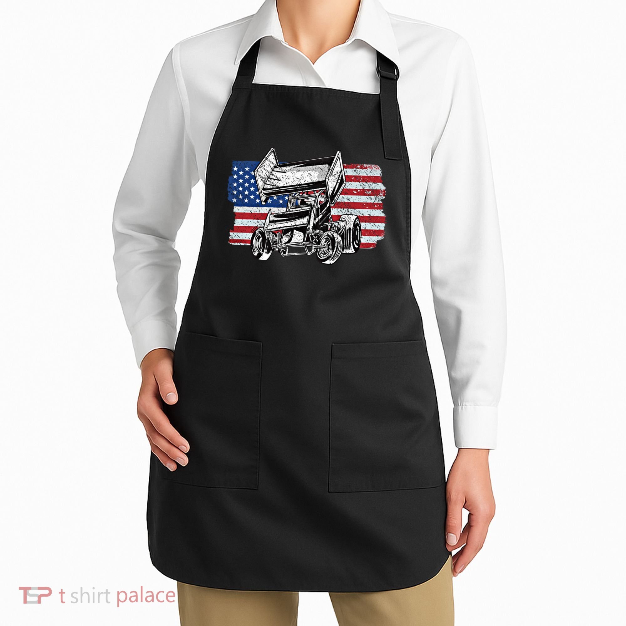 Sprint Car Racing Usa Flag Gift Apron