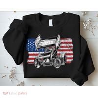 Sprint Car Racing Usa Flag Gift Sweatshirt thumb 2