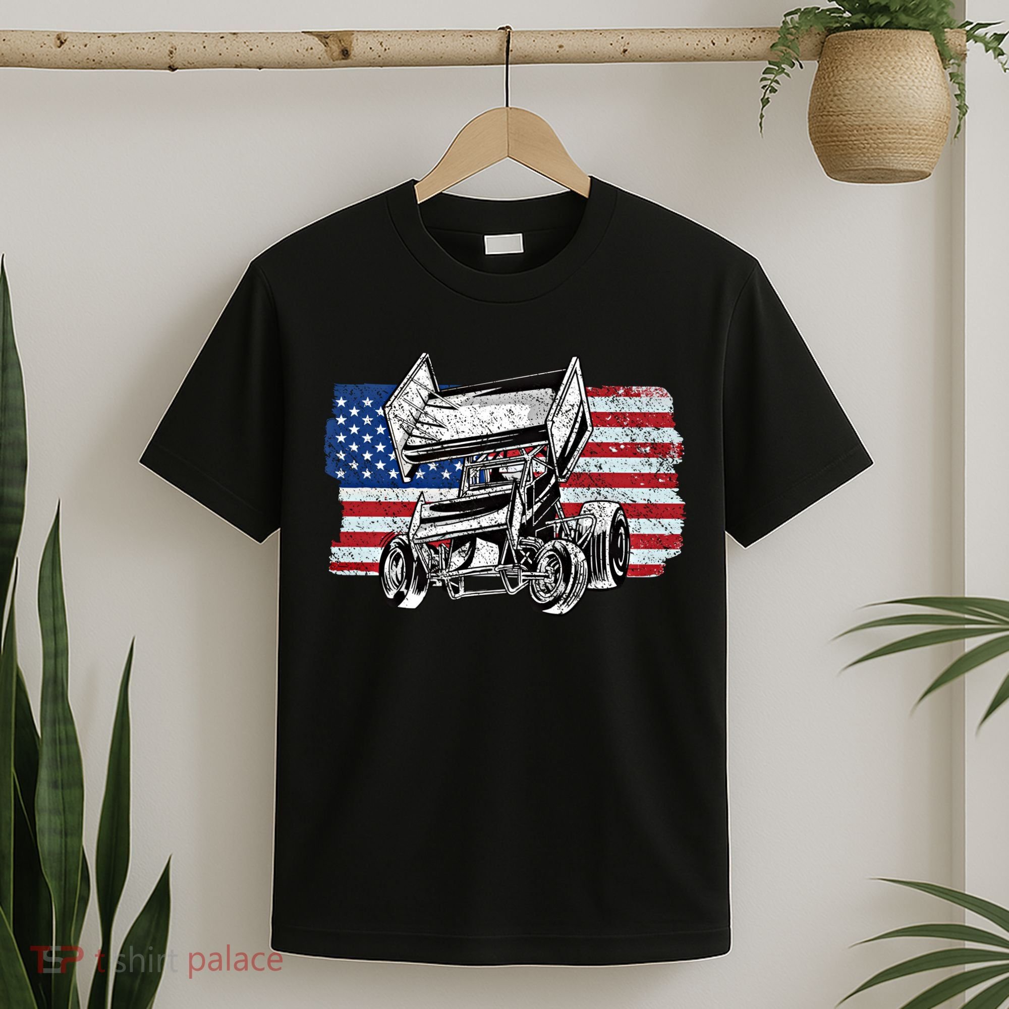 Sprint Car Racing Usa Flag Gift T-Shirt
