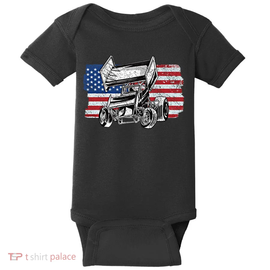 Sprint Car Racing Usa Flag Gift Baby Bodysuit