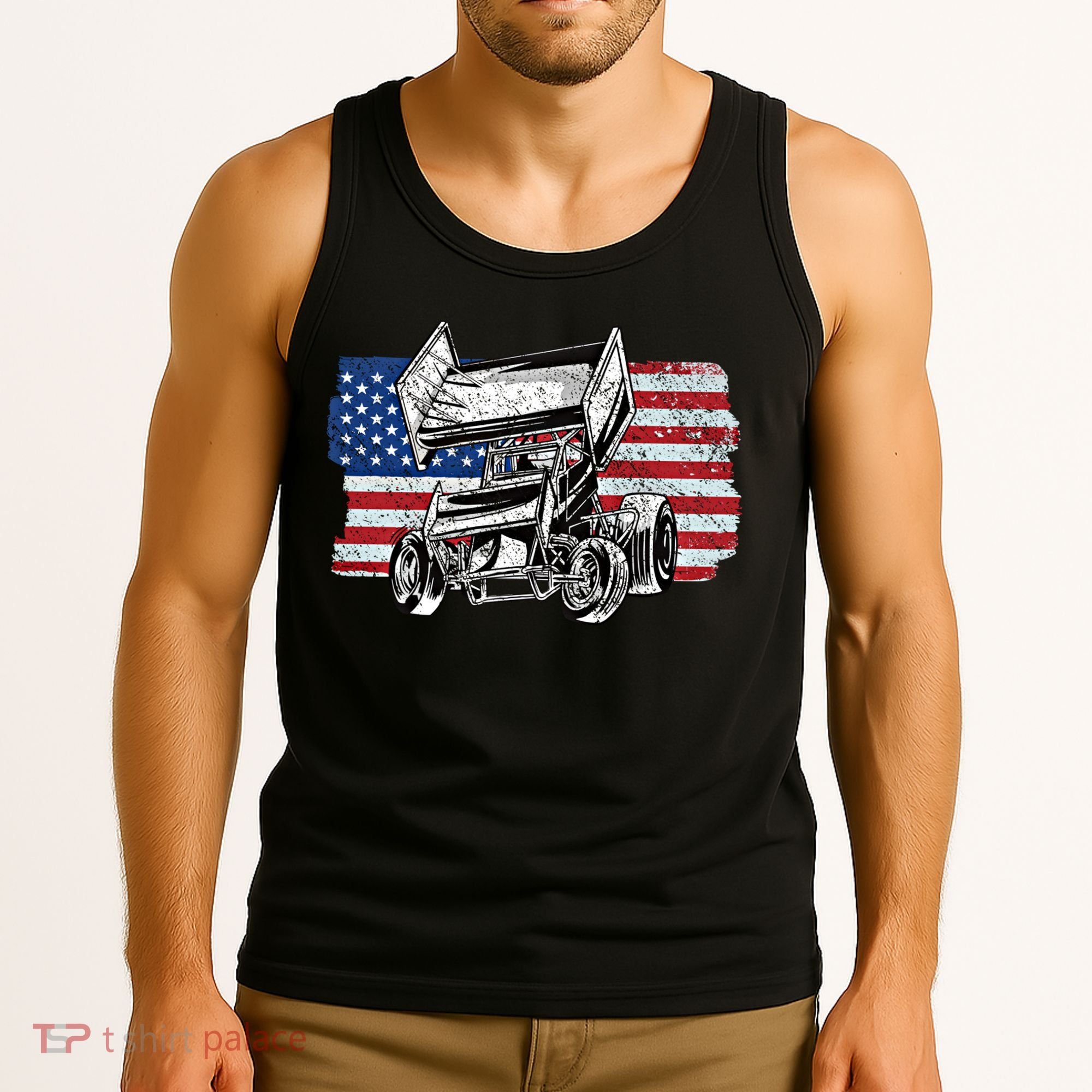 Sprint Car Racing Usa Flag Gift Tank Top