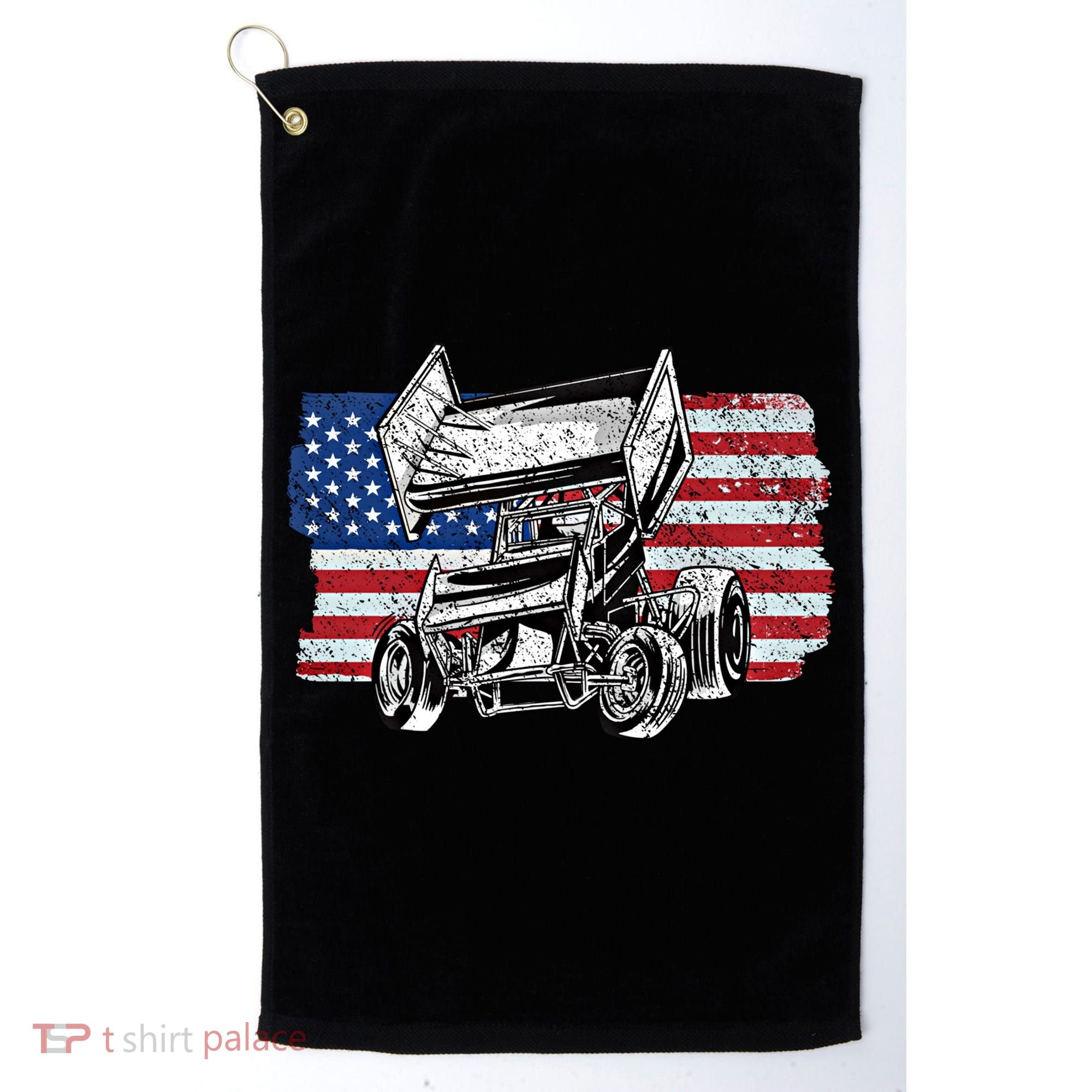 Sprint Car Racing Usa Flag Gift Golf Towel