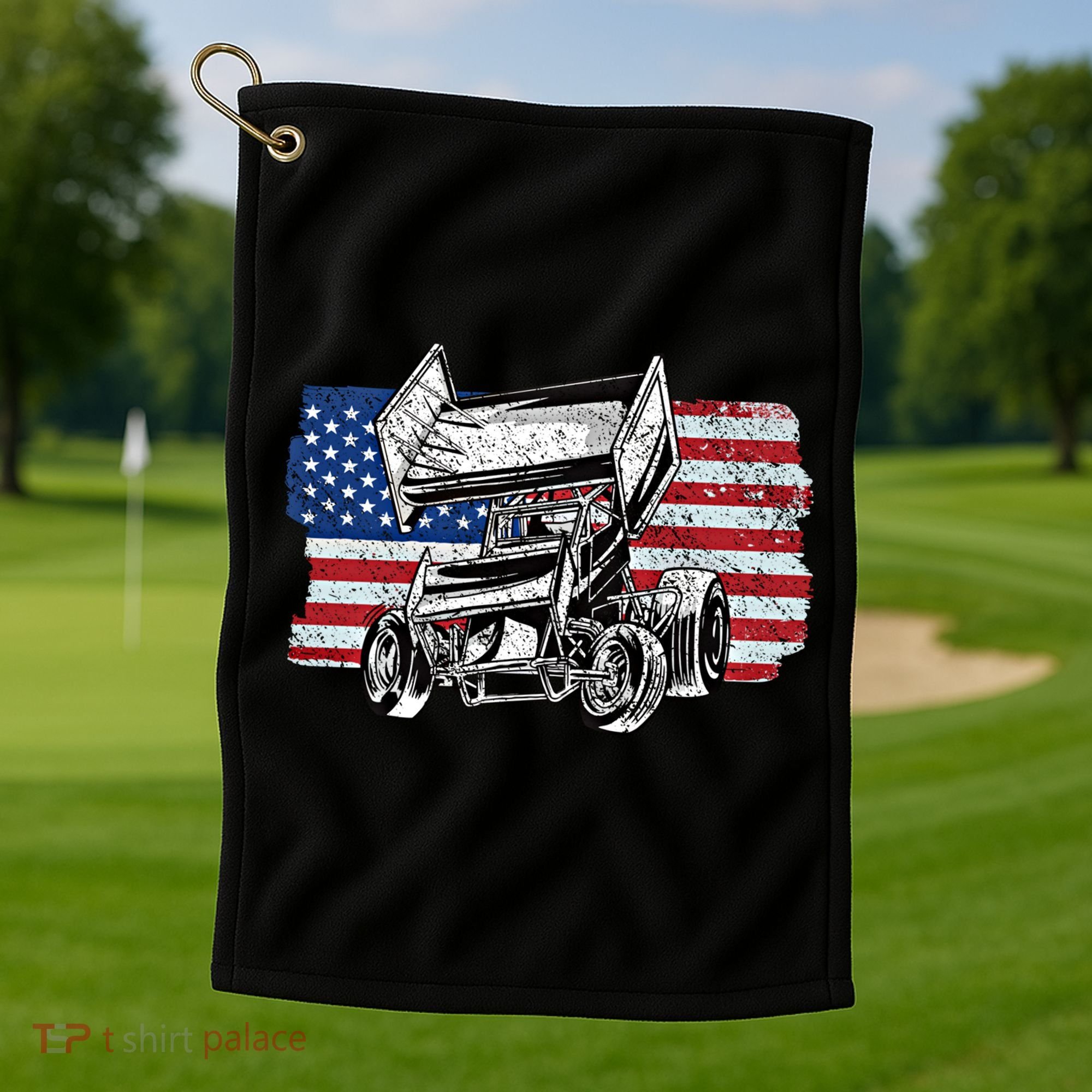 Sprint Car Racing Usa Flag Gift Golf Towel