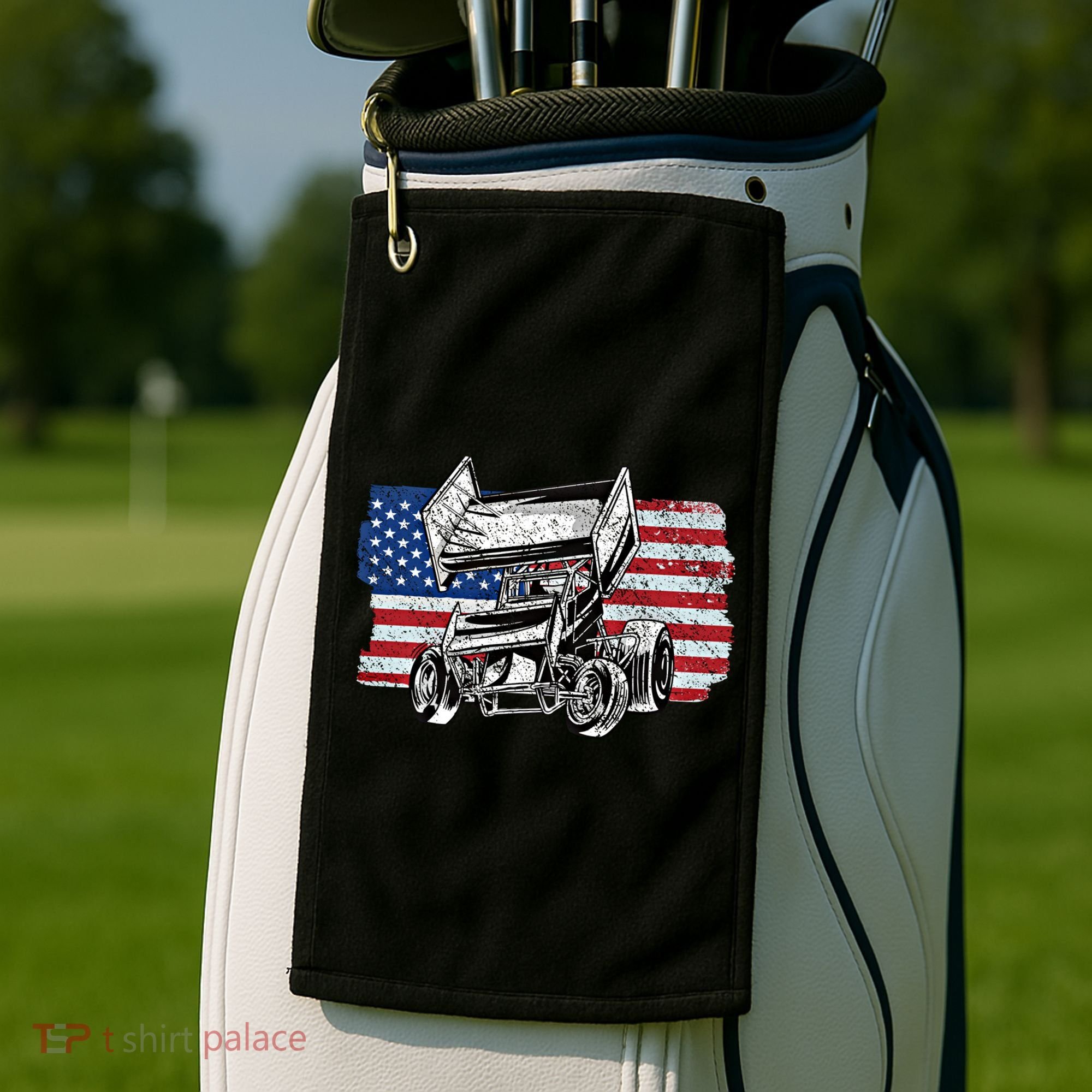 Sprint Car Racing Usa Flag Gift Golf Towel