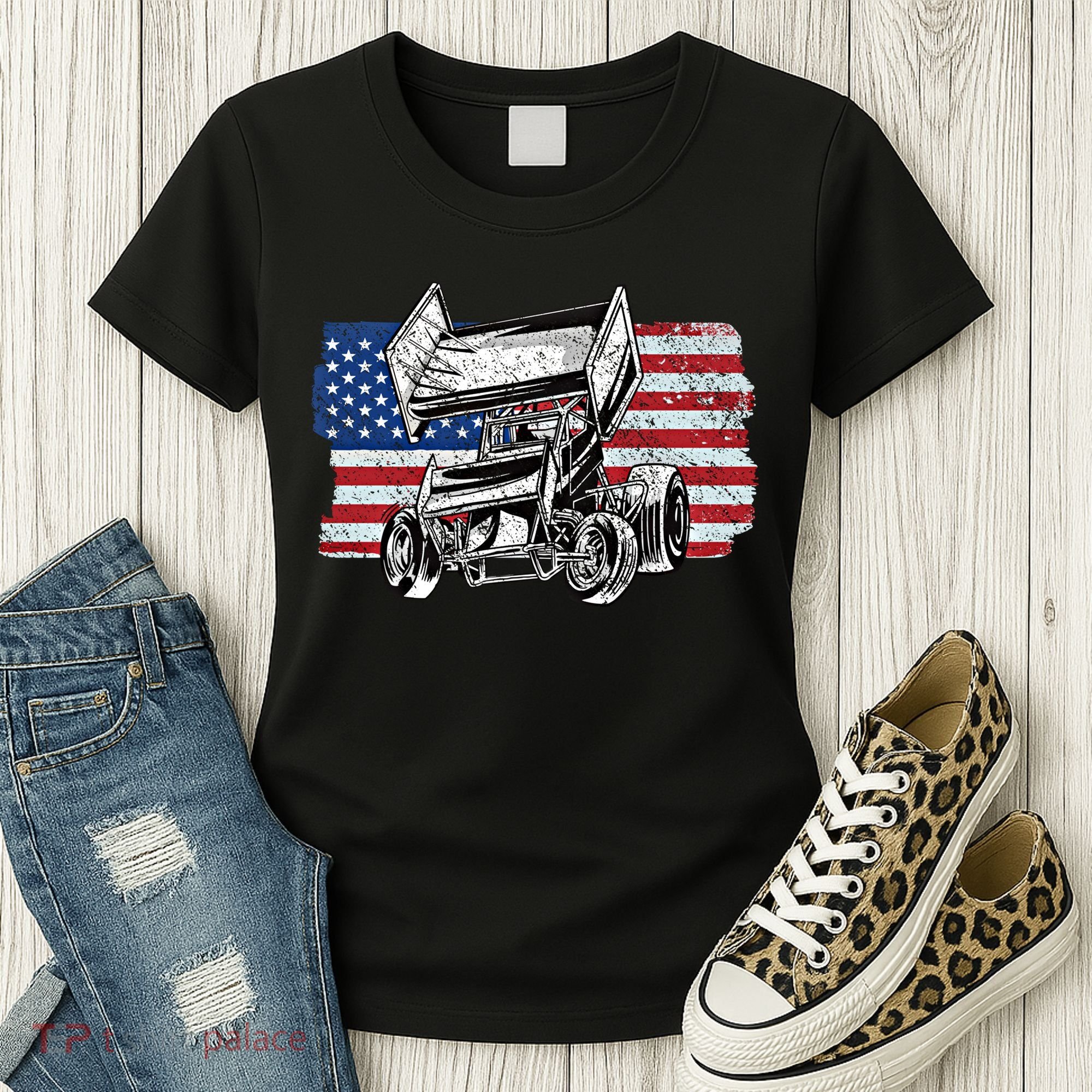 Sprint Car Racing Usa Flag Gift Women's T-Shirt