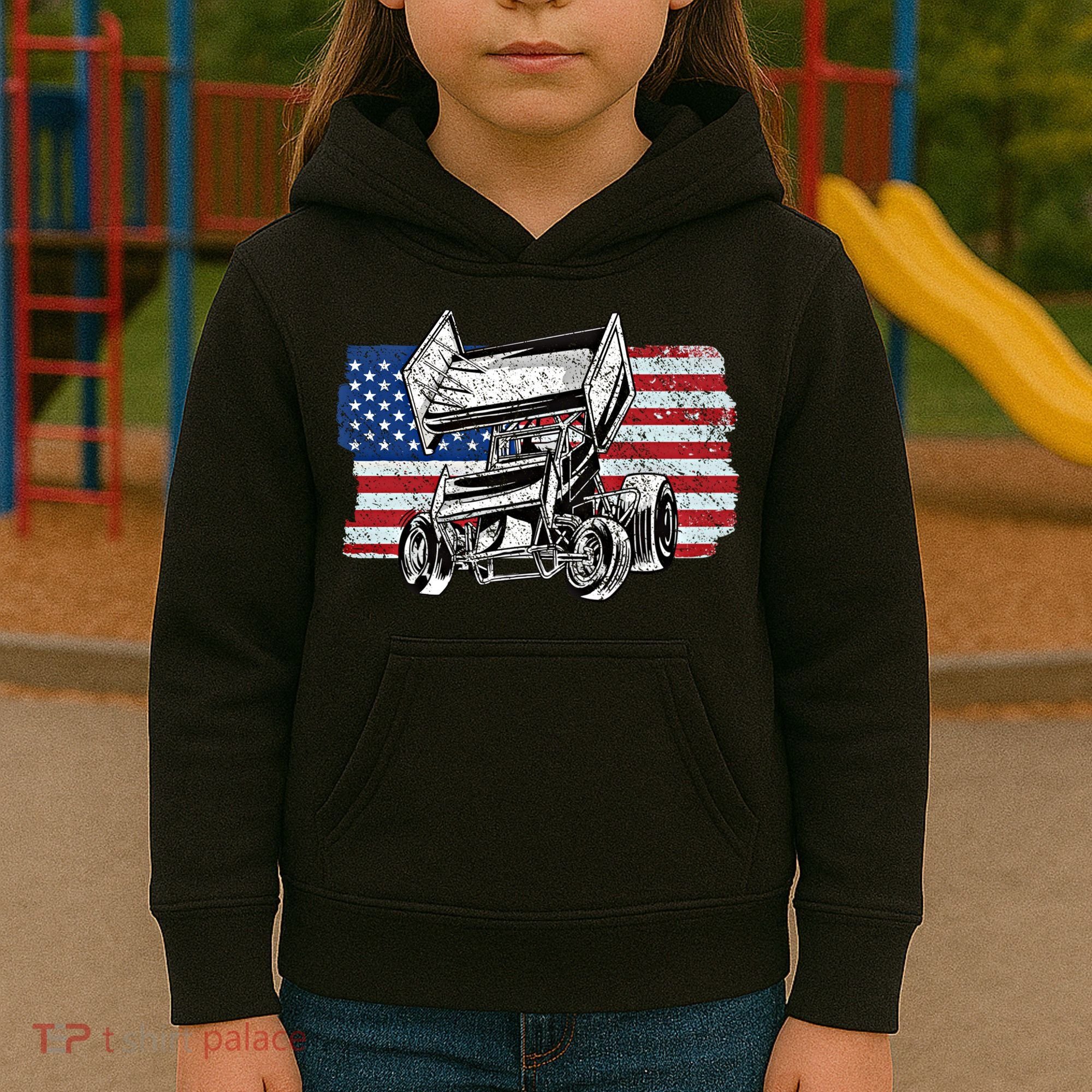 Sprint Car Racing Usa Flag Gift Kids Hoodie