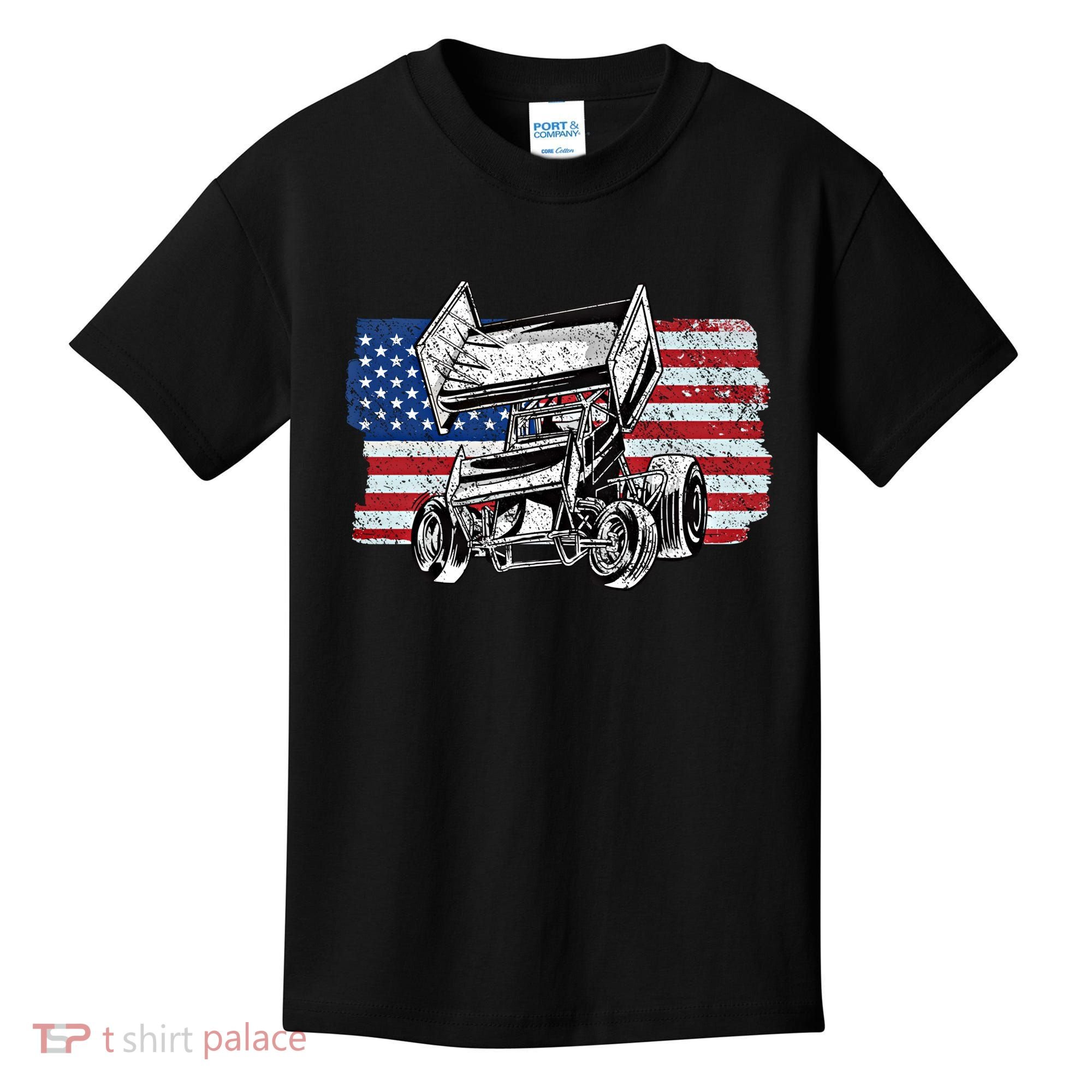 Sprint Car Racing Usa Flag Gift Kids T-Shirt