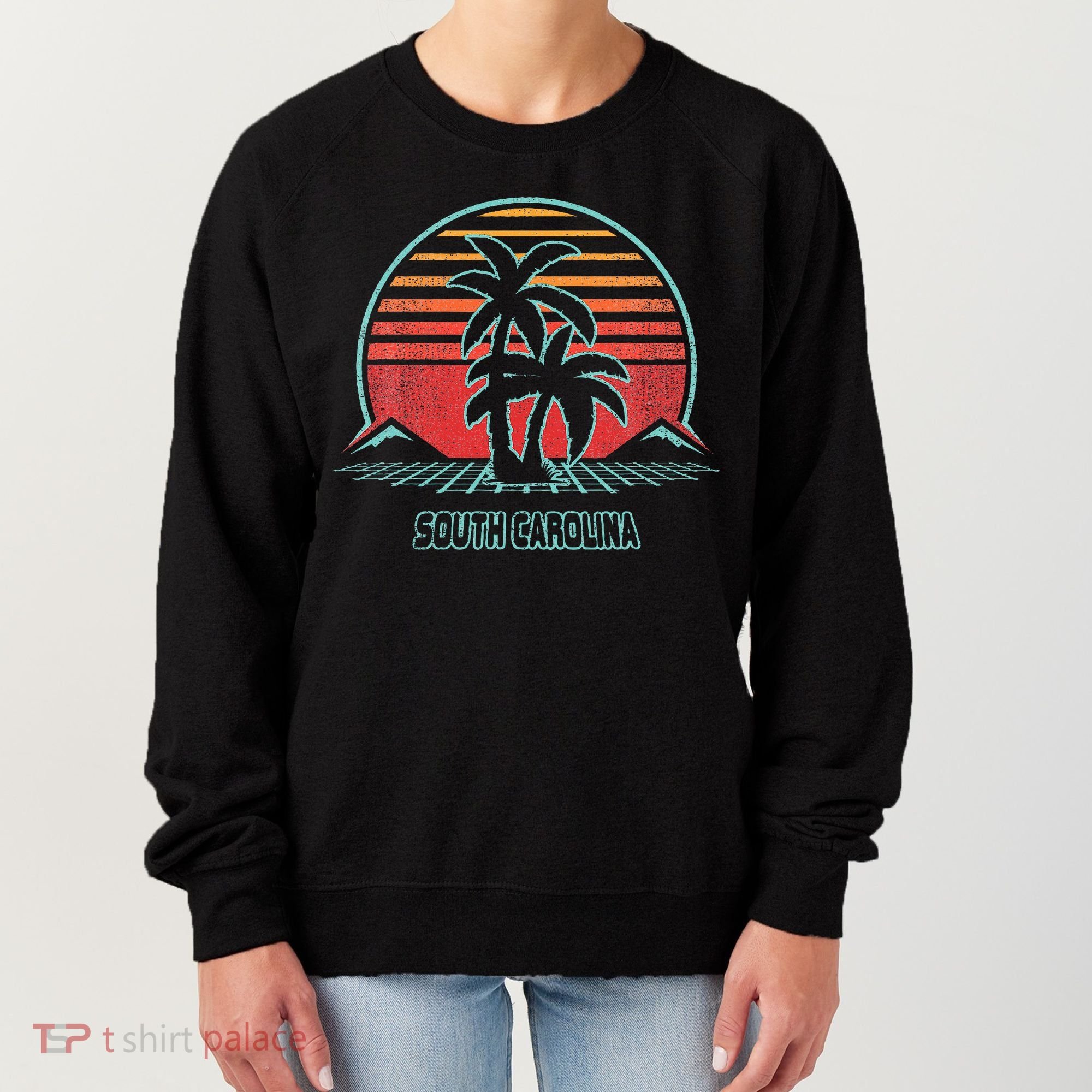 South Carolina Retro Palm Tree Beach 80s Style Women's Sweatshirt