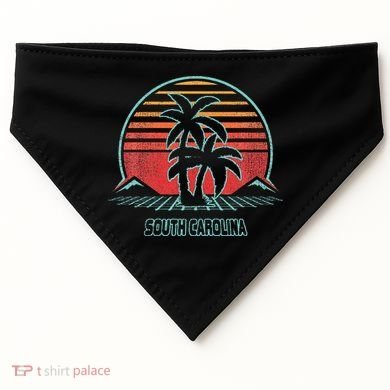 South Carolina Retro Palm Tree Beach 80s Style USA-Made Doggie Bandana