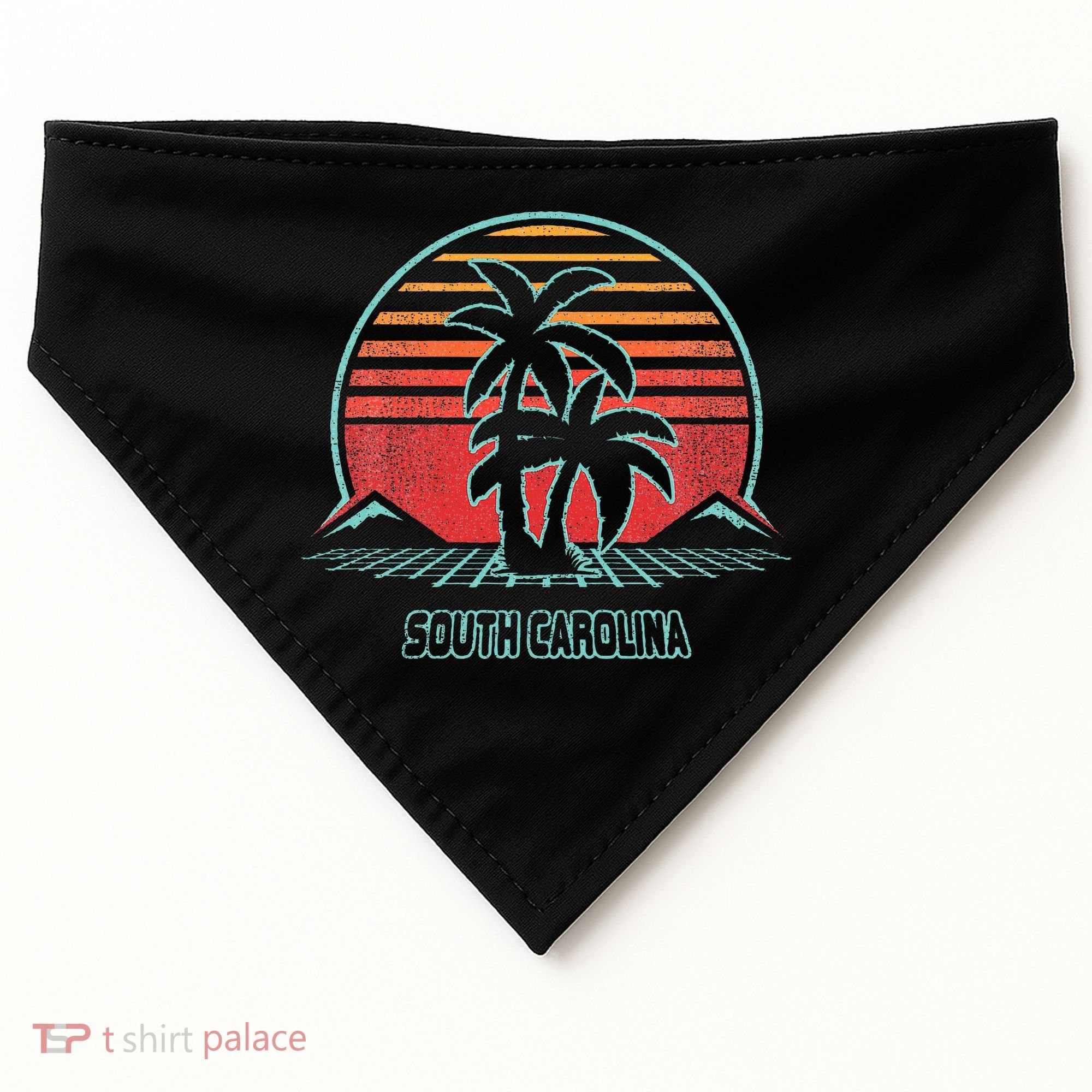 South Carolina Retro Palm Tree Beach 80s Style USA-Made Doggie Bandana