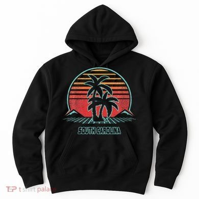 South Carolina Retro Palm Tree Beach 80s Style Hoodie