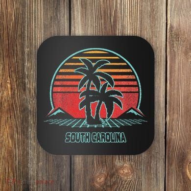 South Carolina Retro Palm Tree Beach 80s Style Coaster