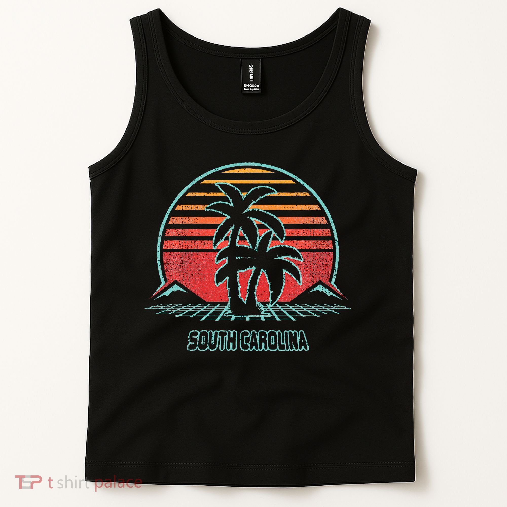 South Carolina Retro Palm Tree Beach 80s Style Tank Top