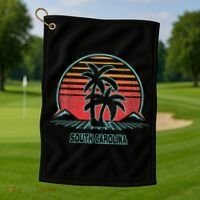South Carolina Retro Palm Tree Beach 80s Style Golf Towel thumb 1