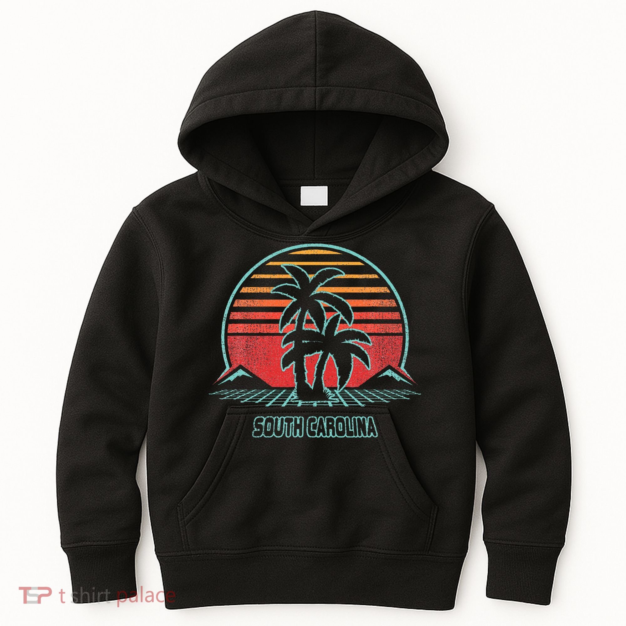 South Carolina Retro Palm Tree Beach 80s Style Kids Hoodie