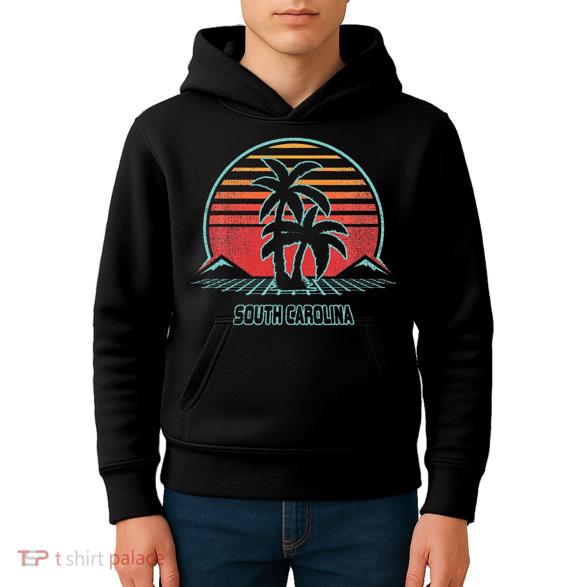 South Carolina Retro Palm Tree Beach 80s Style Kids Hoodie